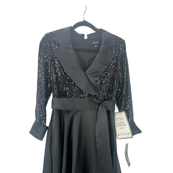 Xscape Women's Evening Sequin Long Sleeve Tux Ballgown Black Size 6 NWT - Picture 6 of 12